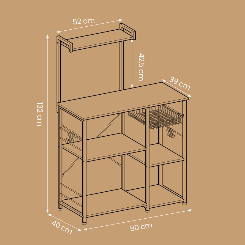 Kitchen Baker's Rack Coffee Bar with Storage Shelves and Wire Basket Organiser by Vasagle