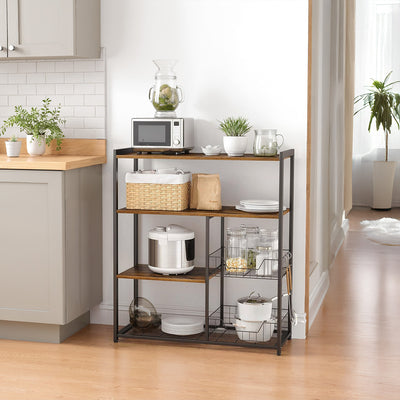 Rustic Brown Kitchen Bakers Rack with Storage Shelves Baskets and Hooks by Vasagle