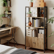 Large Wooden Bookshelf with Doors and Open Storage for Home Office or Living Room by Vasagle