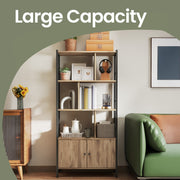 Large Wooden Bookshelf with Doors and Open Storage for Home Office or Living Room by Vasagle