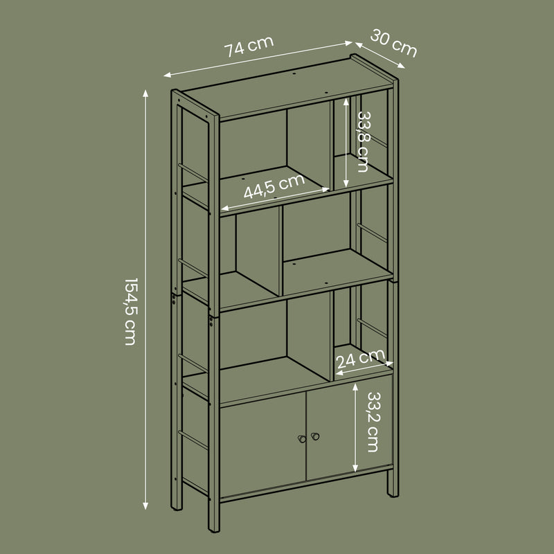 Large Wooden Bookshelf with Doors and Open Storage for Home Office or Living Room by Vasagle