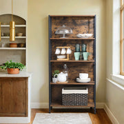 4 Tier Industrial Bookshelf with Hooks and Storage Shelves for Home Office by Vasagle