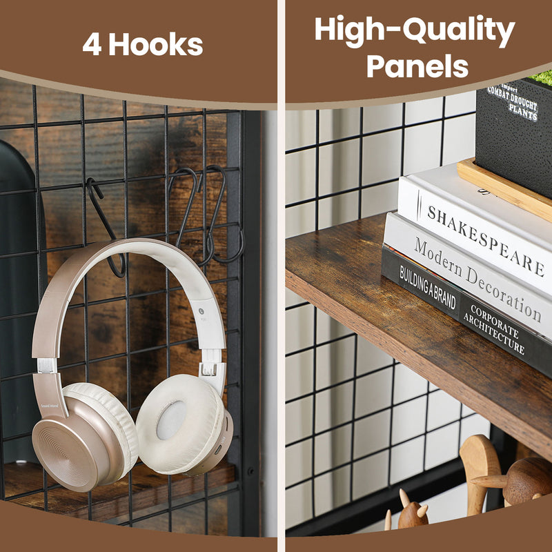 4 Tier Industrial Bookshelf with Hooks and Storage Shelves for Home Office by Vasagle