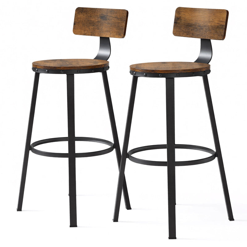 Set of 2 Bar Stools with Backrest Brown and Black Bar Height Chairs for Kitchen Dining by Vasagle VASAGLE