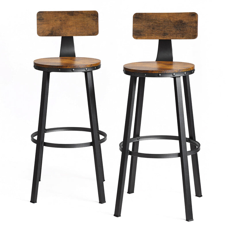 Set of 2 Bar Stools with Backrest Brown and Black Bar Height Chairs for Kitchen Dining by Vasagle VASAGLE