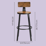 Set of 2 Bar Stools with Backrest Brown and Black Bar Height Chairs for Kitchen Dining by Vasagle VASAGLE