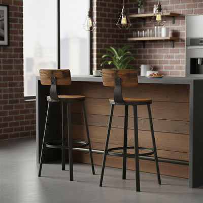 Set of 2 Bar Stools with Backrest Brown and Black Bar Height Chairs for Kitchen Dining by Vasagle VASAGLE