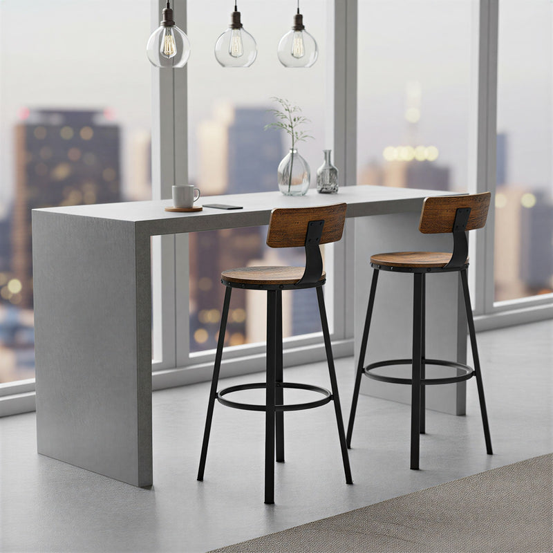 Set of 2 Bar Stools with Backrest Brown and Black Bar Height Chairs for Kitchen Dining by Vasagle VASAGLE