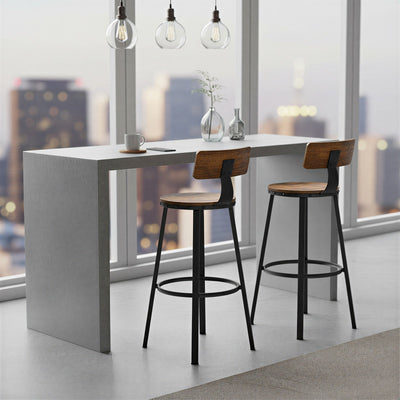 Set of 2 Bar Stools with Backrest Brown and Black Bar Height Chairs for Kitchen Dining by Vasagle VASAGLE