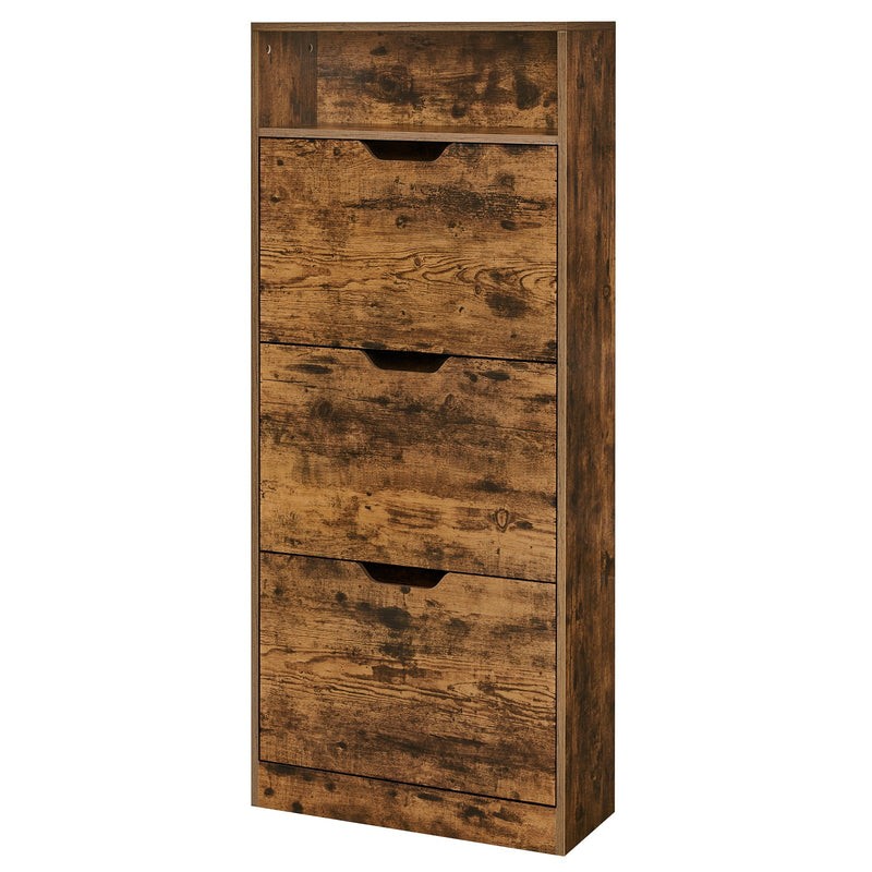 Slim 3 Flip Door Shoe Cabinet For Entryway Stores 14 to 18 Pairs Space Saving Design