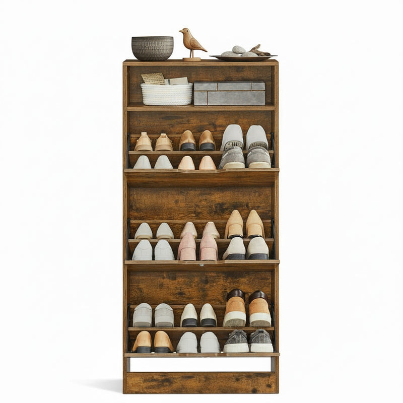 Slim 3 Flip Door Shoe Cabinet For Entryway Stores 14 to 18 Pairs Space Saving Design