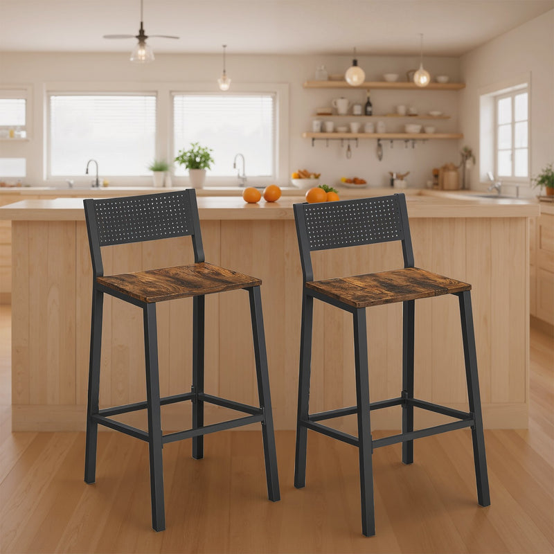 Set of 2 Bar Stools with Backrest for Kitchen Island or Dining Room by Vasagle