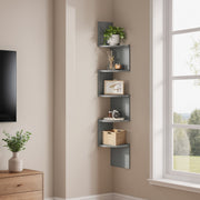 5 Tier Wall Mounted Corner Shelf Floating Bookshelf for Bedroom or Living Room by Vasagle