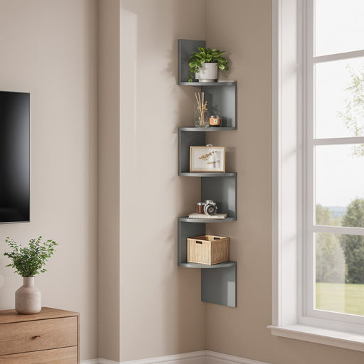 5 Tier Wall Mounted Corner Shelf Floating Bookshelf for Bedroom or Living Room by Vasagle