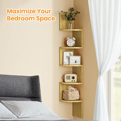 5 Tier Floating Corner Shelf for Wall Mounted Storage in Bedroom or Living Room by Vasagle
