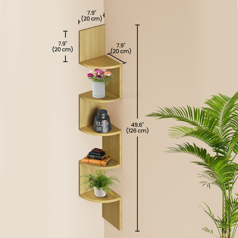 5 Tier Floating Corner Shelf for Wall Mounted Storage in Bedroom or Living Room by Vasagle
