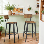 Set of 2 Tall Bar Stools with Backrest for Kitchen Island or Home Bar by Vasagle