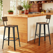Set of 2 Tall Bar Stools with Backrest for Kitchen Island or Home Bar by Vasagle
