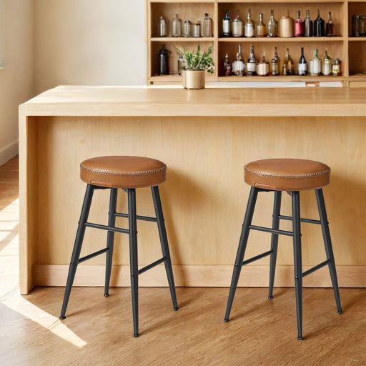 Set of 2 Synthetic Leather Bar Stools with Footrest for Kitchen Counter Seating by Vasagle