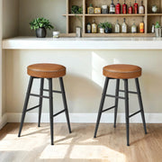 Set of 2 Synthetic Leather Bar Stools with Footrest for Kitchen Counter Seating by Vasagle