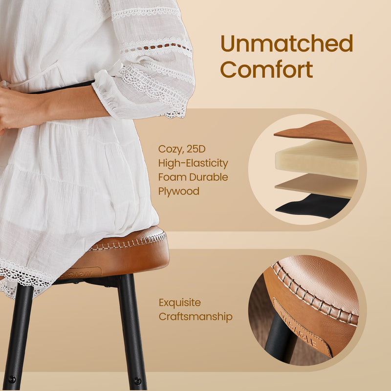 Set of 2 Synthetic Leather Bar Stools with Footrest for Kitchen Counter Seating by Vasagle