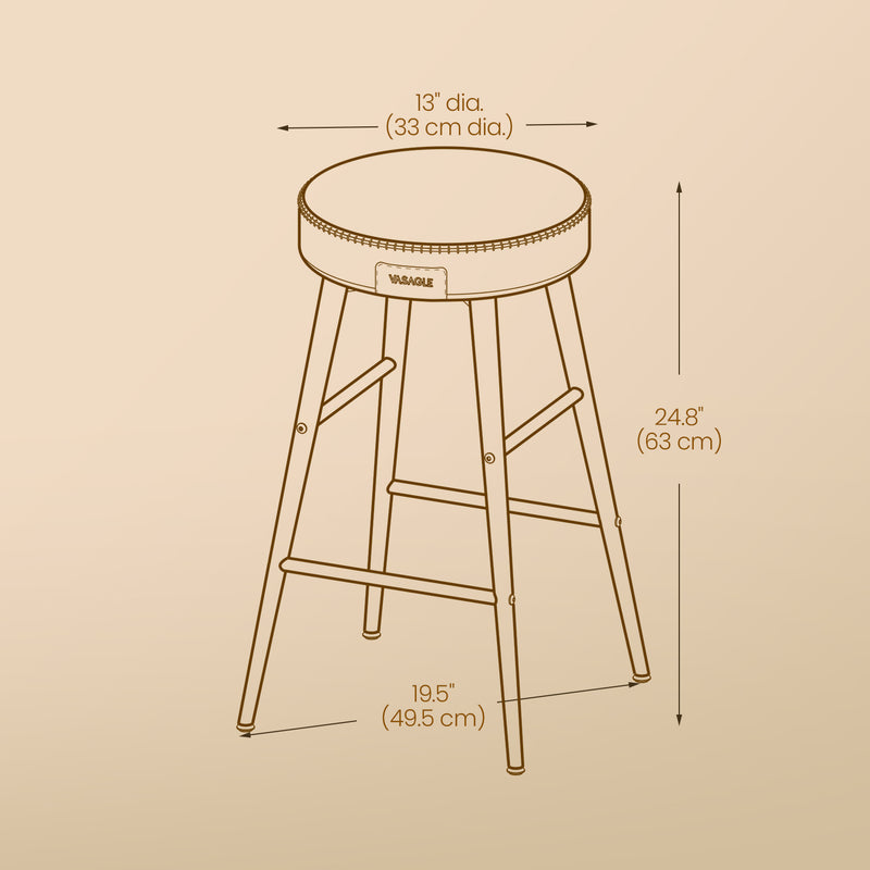 Set of 2 Synthetic Leather Bar Stools with Footrest for Kitchen Counter Seating by Vasagle