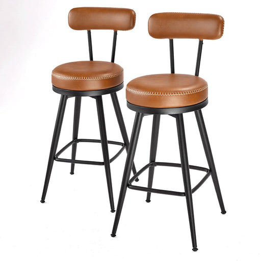Set of 2 Brown Leather Swivel Bar Stools with Backrest 65cm Counter Height by Vasagle VASAGLE