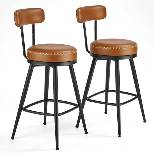 Set of 2 Brown Leather Swivel Bar Stools with Backrest 65cm Counter Height by Vasagle VASAGLE