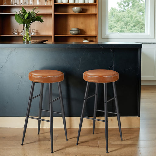 Set of 2 Counter Height Bar Stools with Synthetic Leather Seats for Kitchen by Vasagle