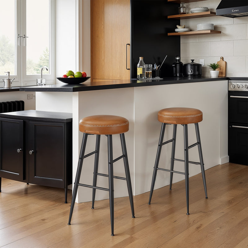 Set of 2 Counter Height Bar Stools with Synthetic Leather Seats for Kitchen by Vasagle