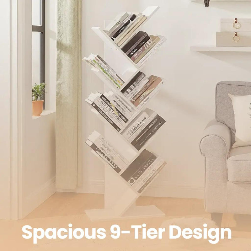 9 Tier Tree Bookshelf Large Space Saving Bookcase for Home or Office by Vasagle