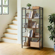 Vasagle 5 Tier Wooden Bookshelf with Open Storage for Home Office or Living Room 30 x 74 x 150cm VASAGLE