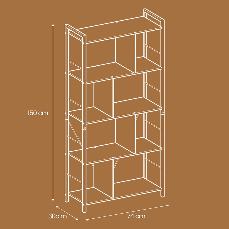 Vasagle 5 Tier Wooden Bookshelf with Open Storage for Home Office or Living Room 30 x 74 x 150cm VASAGLE