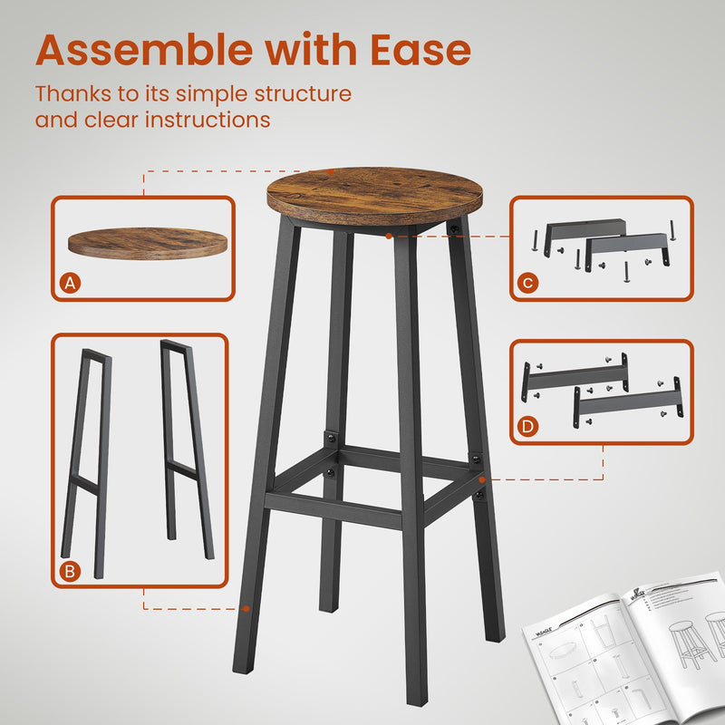 Set of 2 Metal Frame Kitchen Bar Stools with Comfortable Footrest by VASAGLE VASAGLE