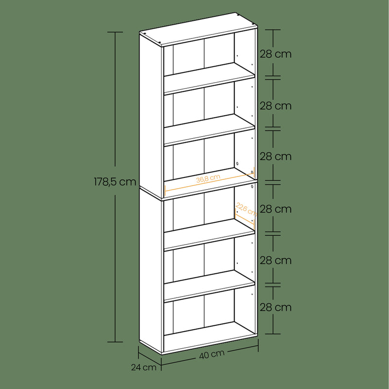 6 Tier Wooden Bookcase with Open Shelves for Home Office or Living Room by Vasagle