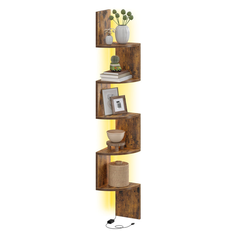 5-Tier Wall Mounted Corner Shelf with LED Lights for Modern Decor by Vasagle VASAGLE
