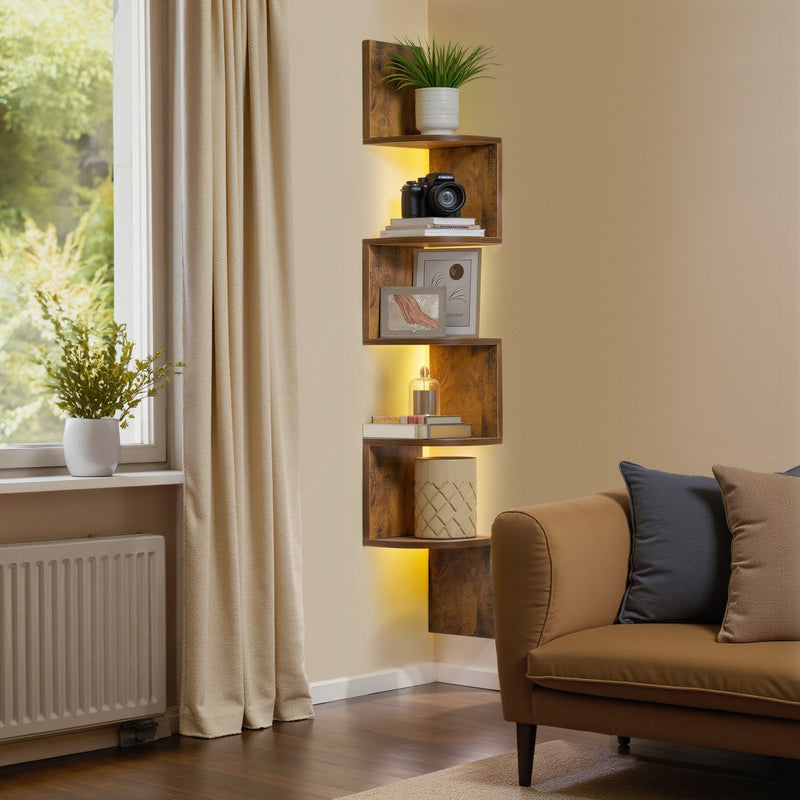 5-Tier Wall Mounted Corner Shelf with LED Lights for Modern Decor by Vasagle VASAGLE