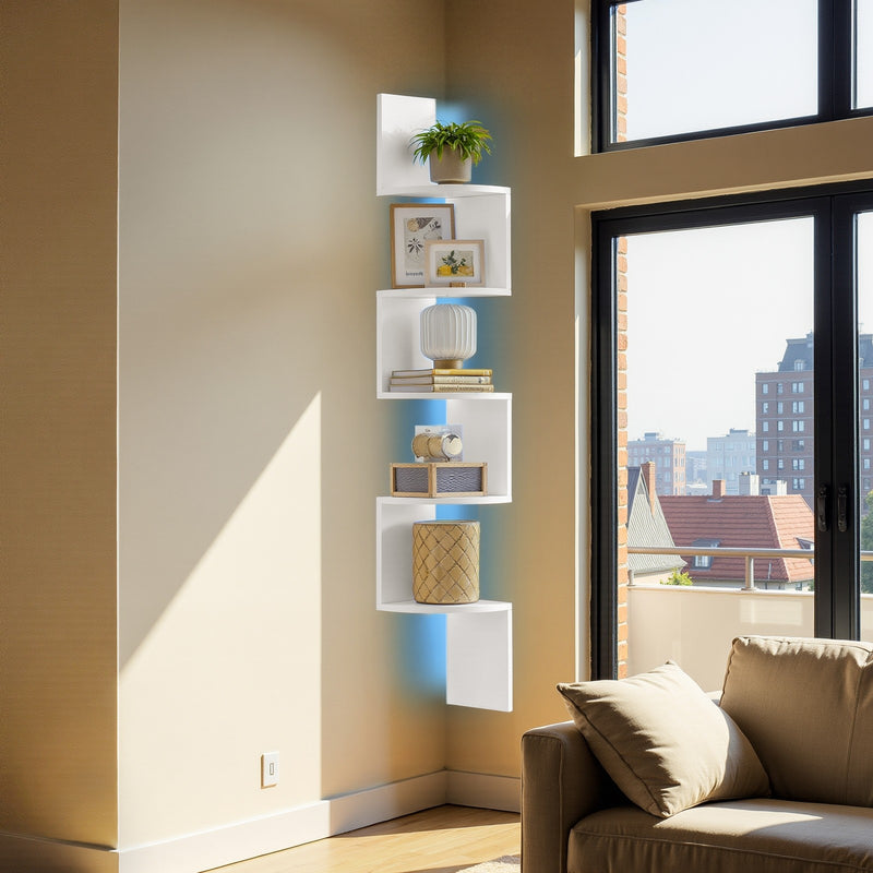 5-Tier Wall Mounted Corner Shelf with LED Lights for Home Décor by VASAGLE VASAGLE