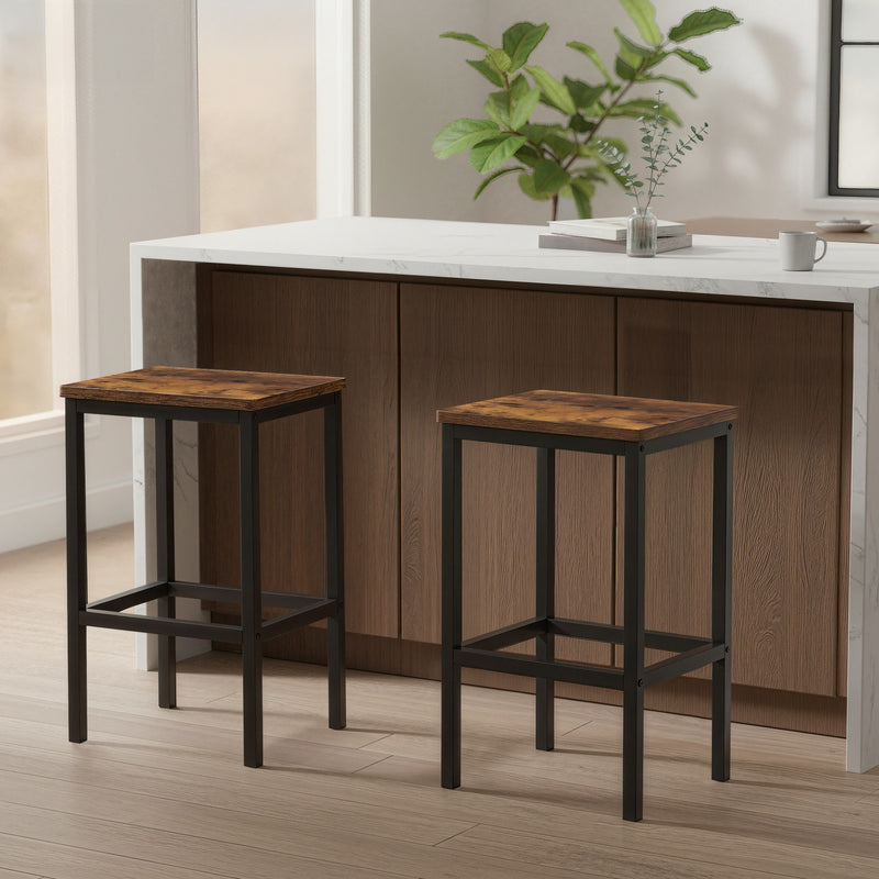 Set of 2 Industrial Bar Stools with Footrest for Kitchen or Dining Area by Vasagle