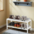 Natural Bamboo 2 Tier Shoe Rack and Storage Shelf for Shoes Books Plants by Songmics