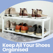 Natural Bamboo 2 Tier Shoe Rack and Storage Shelf for Shoes Books Plants by Songmics