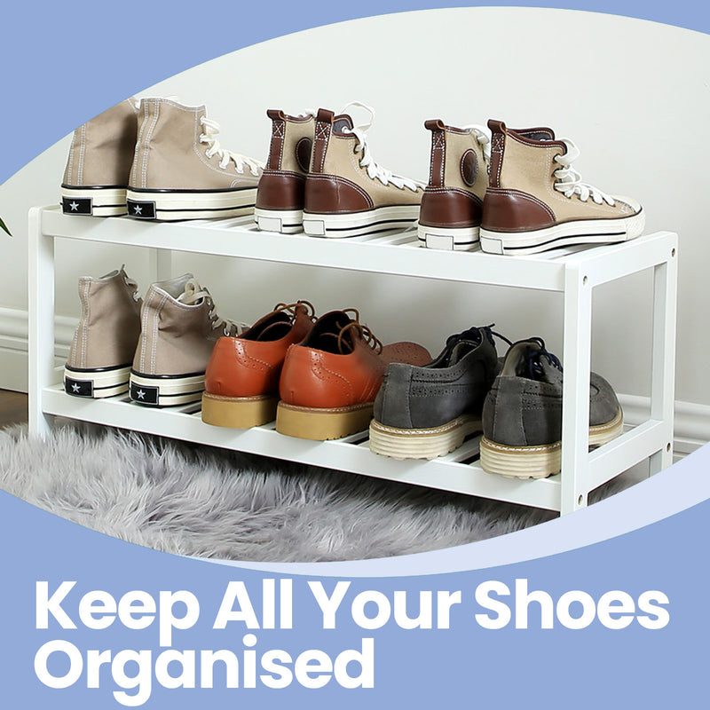 Natural Bamboo 2 Tier Shoe Rack and Storage Shelf for Shoes Books Plants by Songmics