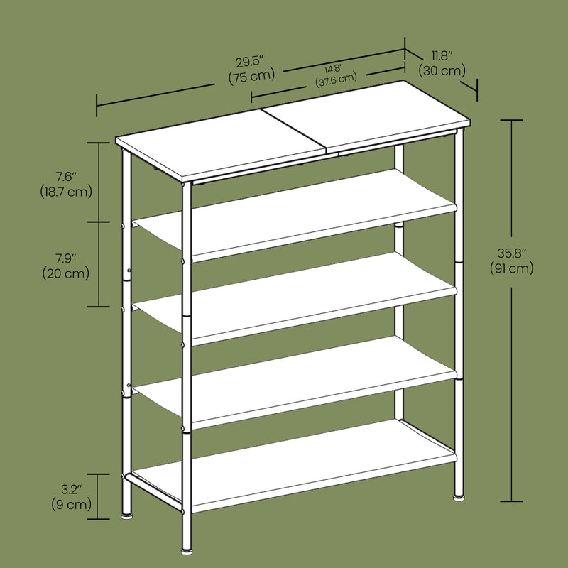 5 Tier Shoe Rack with Steel Frame and Fabric Shelves for Hallway or Bedroom by Vasagle