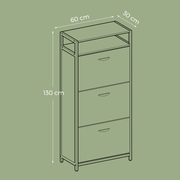 Narrow Shoe Storage Cabinet For Hallway 3 Flip Drawers Adjustable Dividers Holds 18 Pairs, 60x30x130cm