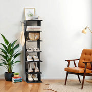 7 Tier Vertical Shoe Rack with Hooks Slim Narrow Storage Tower for Entryway by Vasagle