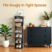 7 Tier Vertical Shoe Rack with Hooks Slim Narrow Storage Tower for Entryway by Vasagle