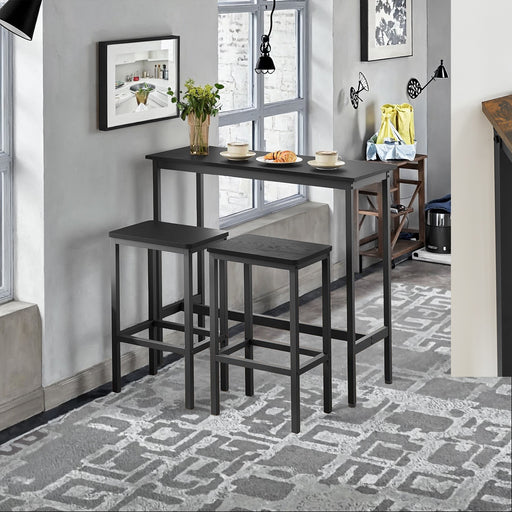 Bar Table and Chairs Set for Kitchen or Dining with 2 Stools Space Saving Design by Vasagle