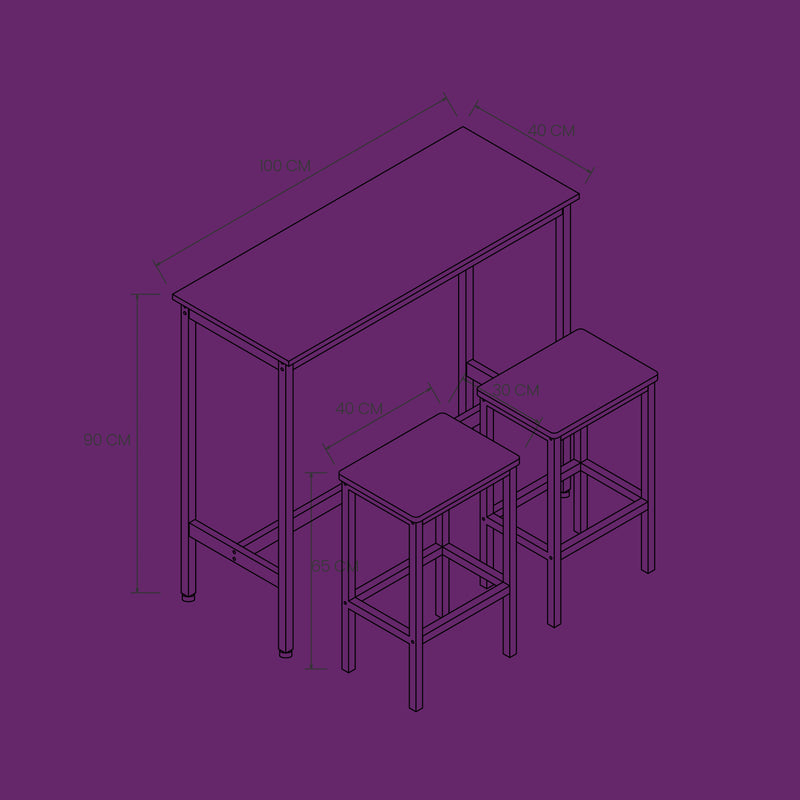 Bar Table and Chairs Set for Kitchen or Dining with 2 Stools Space Saving Design by Vasagle