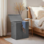 Large Foldable Laundry Hamper with Lid 142L Dual Compartment Removable Liner by Songmics