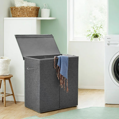 Large Foldable Laundry Hamper with Lid 142L Dual Compartment Removable Liner by Songmics